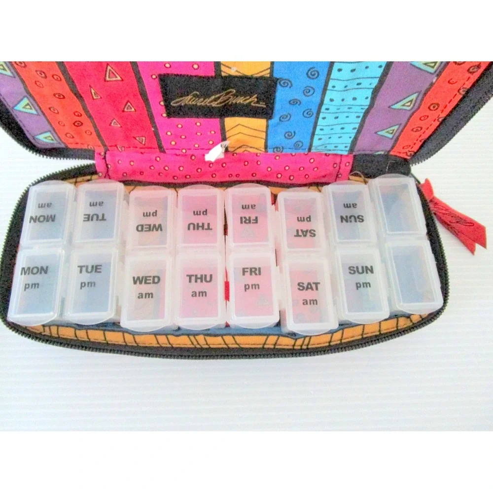 Laurel Burch Multi Feline Cats Quilted Cotton 7 Day Zip Pill Organizer Bag Pouch